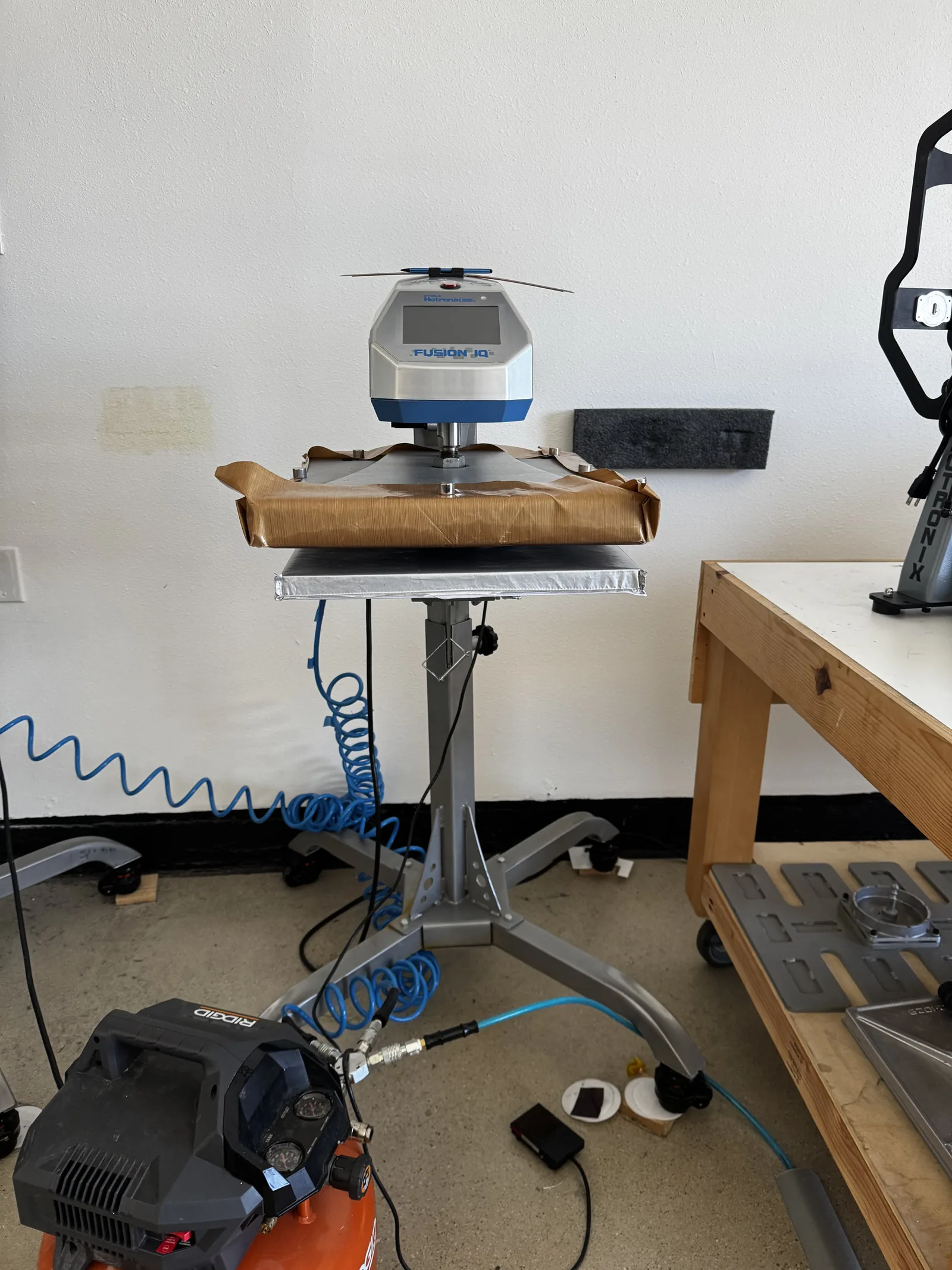 16" × 20" heat presses, on stands